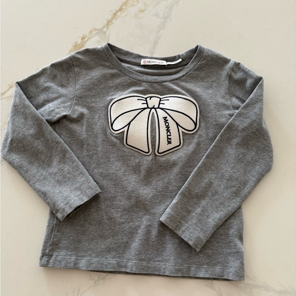 Moncler Gray Long Sleeve Tee with White Bow